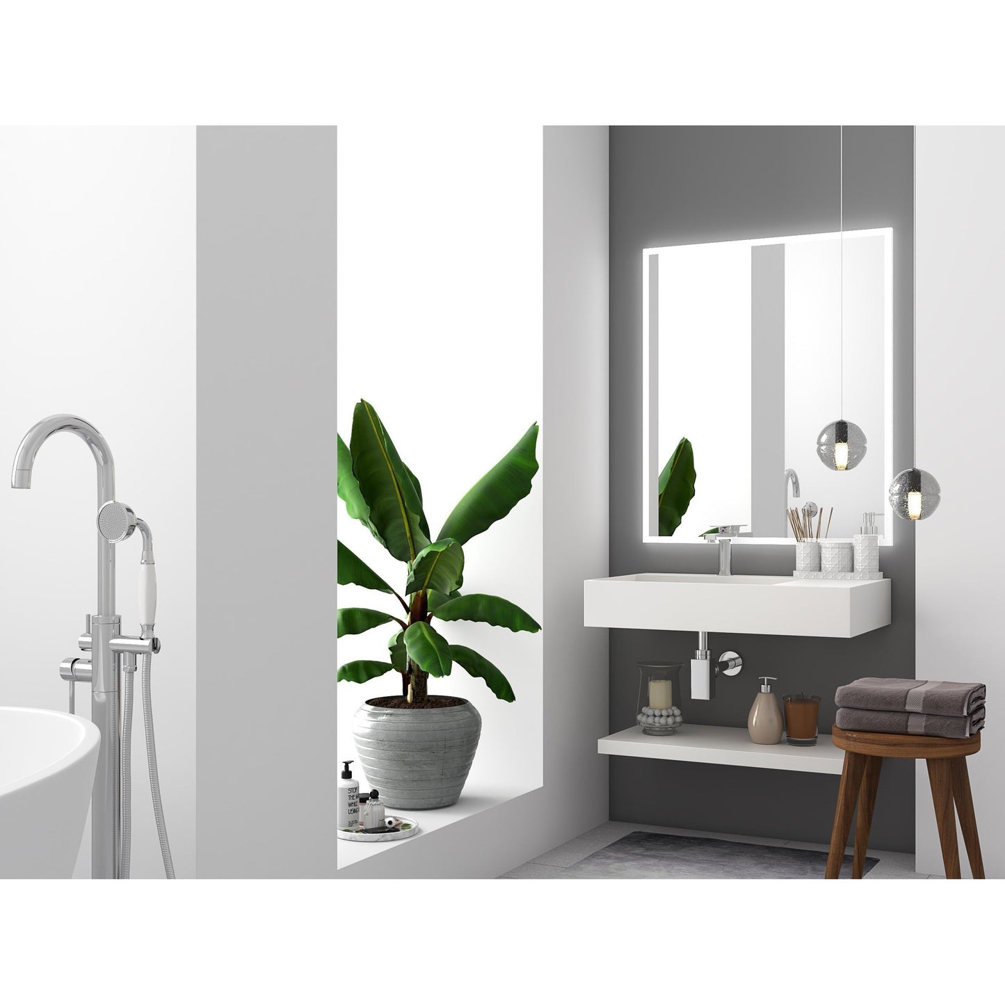 Castello USA Juniper 30" White Left Offset Wall-Mounted Bathroom Sink Without Faucet Hole