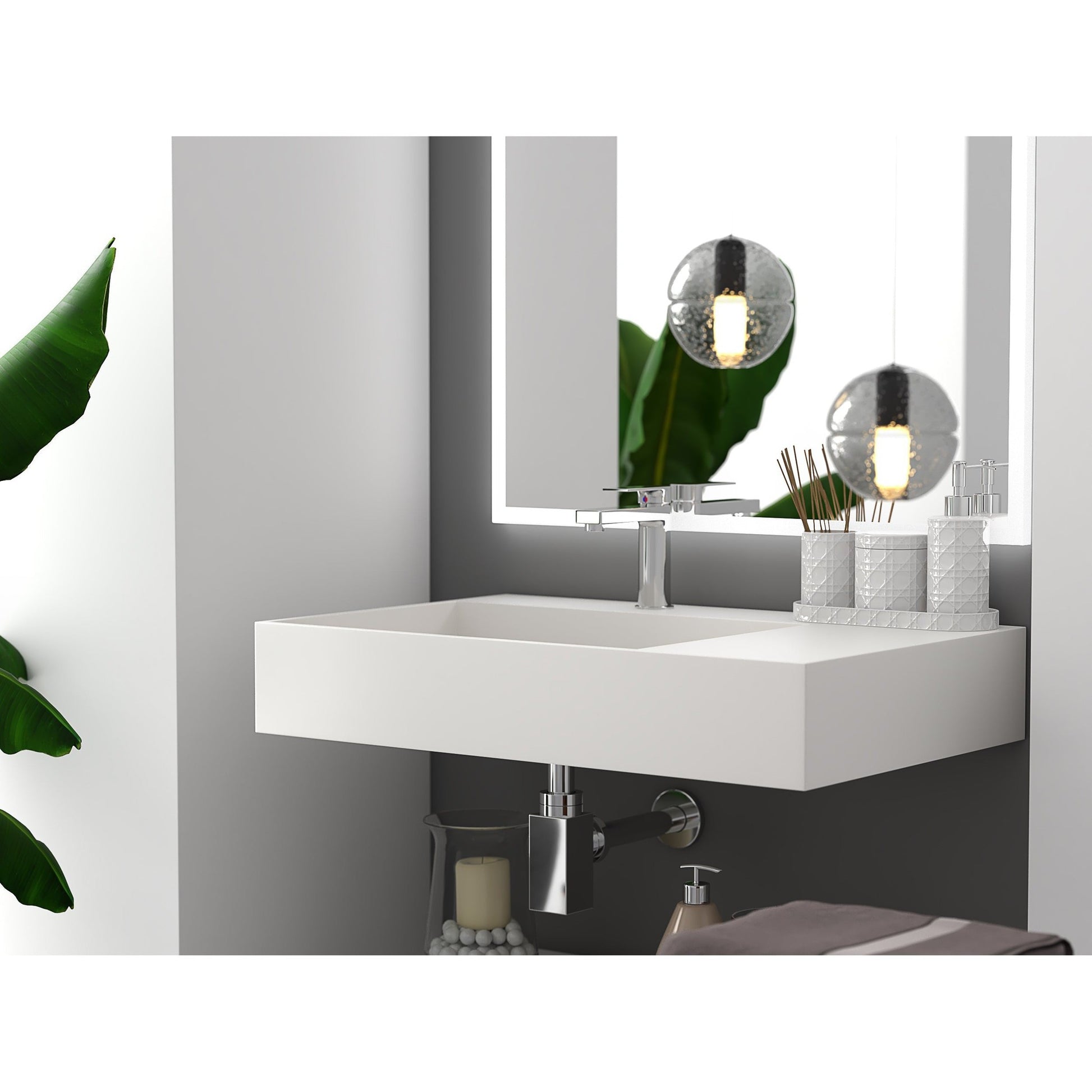 Castello USA Juniper 30" White Left Offset Wall-Mounted Bathroom Sink Without Faucet Hole