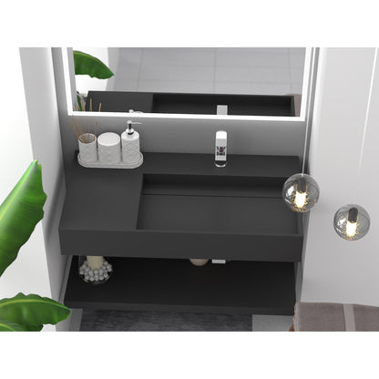 Castello USA Juniper 36" Black Right Offset Wall-Mounted Bathroom Sink With Faucet Hole