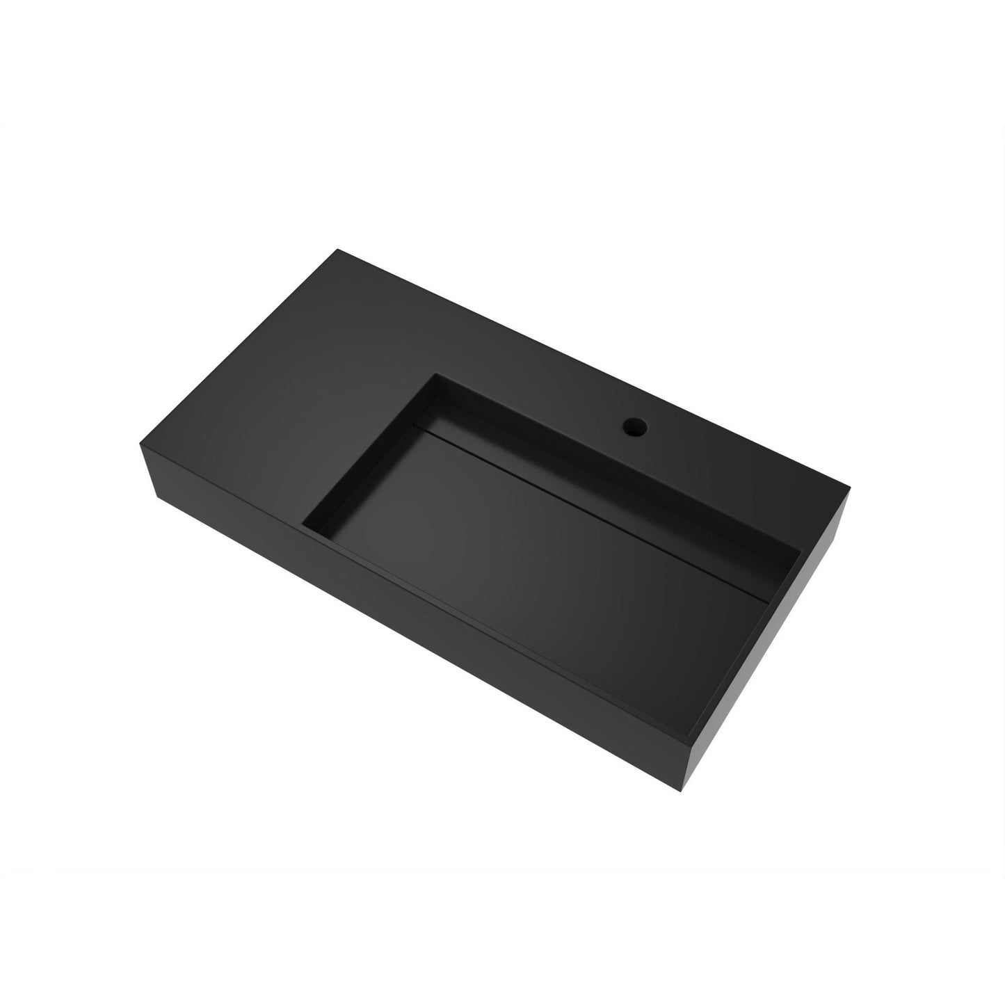 Castello USA Juniper 36" Black Right Offset Wall-Mounted Bathroom Sink With Faucet Hole