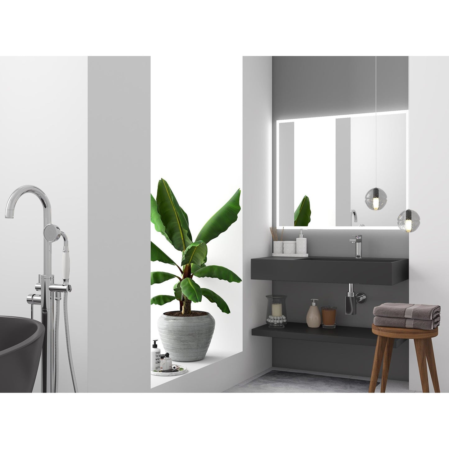 Castello USA Juniper 36" Black Right Offset Wall-Mounted Bathroom Sink With Faucet Hole