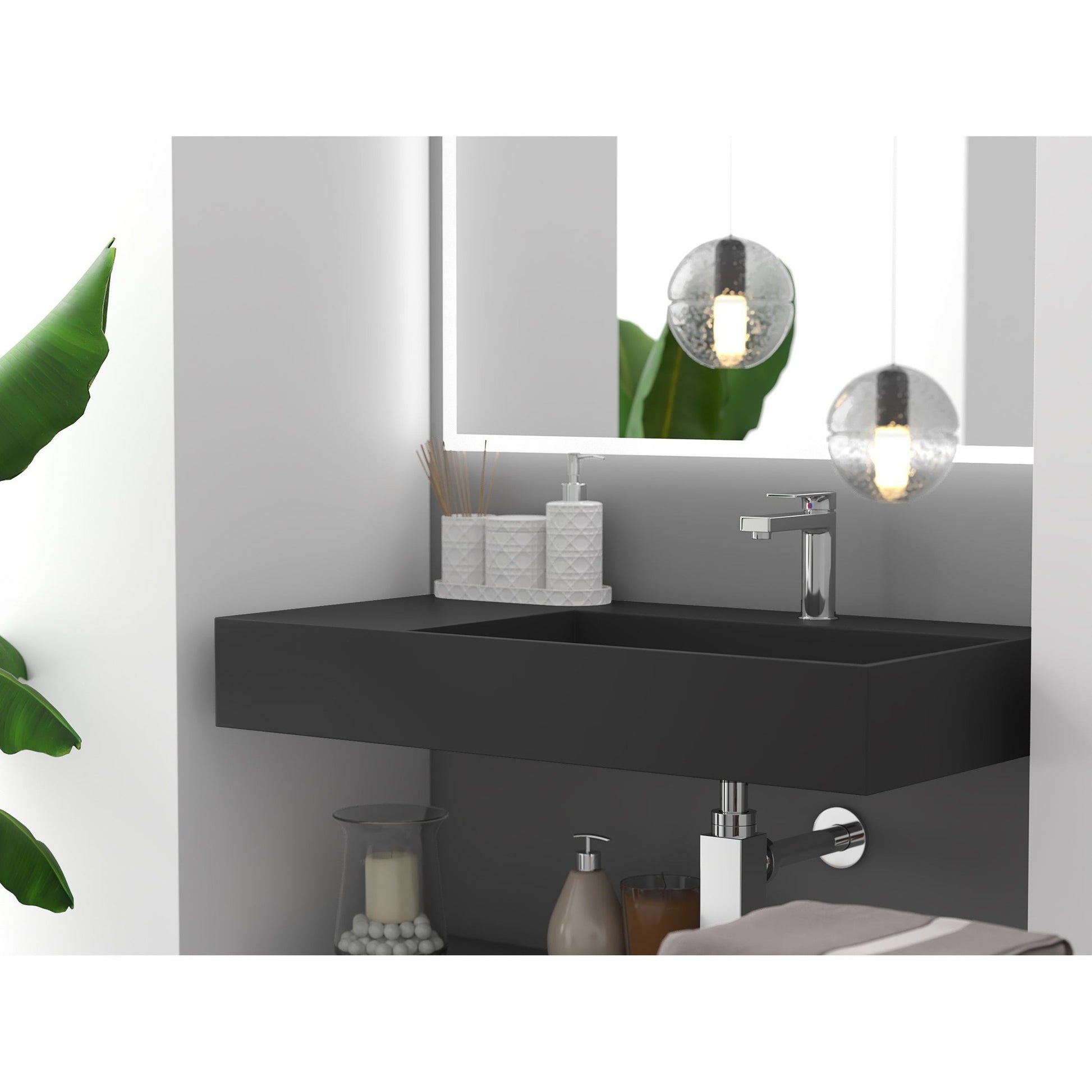Castello USA Juniper 36" Black Right Offset Wall-Mounted Bathroom Sink Without Faucet Hole