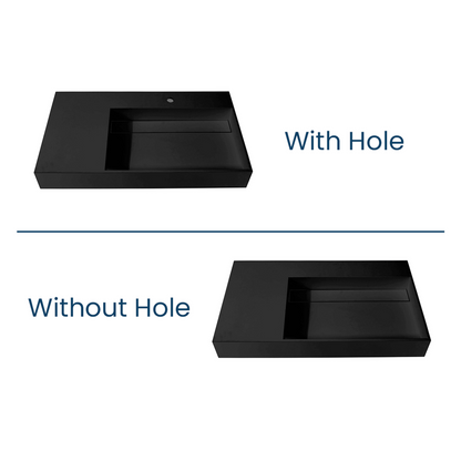 Castello USA Juniper 36" Black Right Offset Wall-Mounted Bathroom Sink Without Faucet Hole