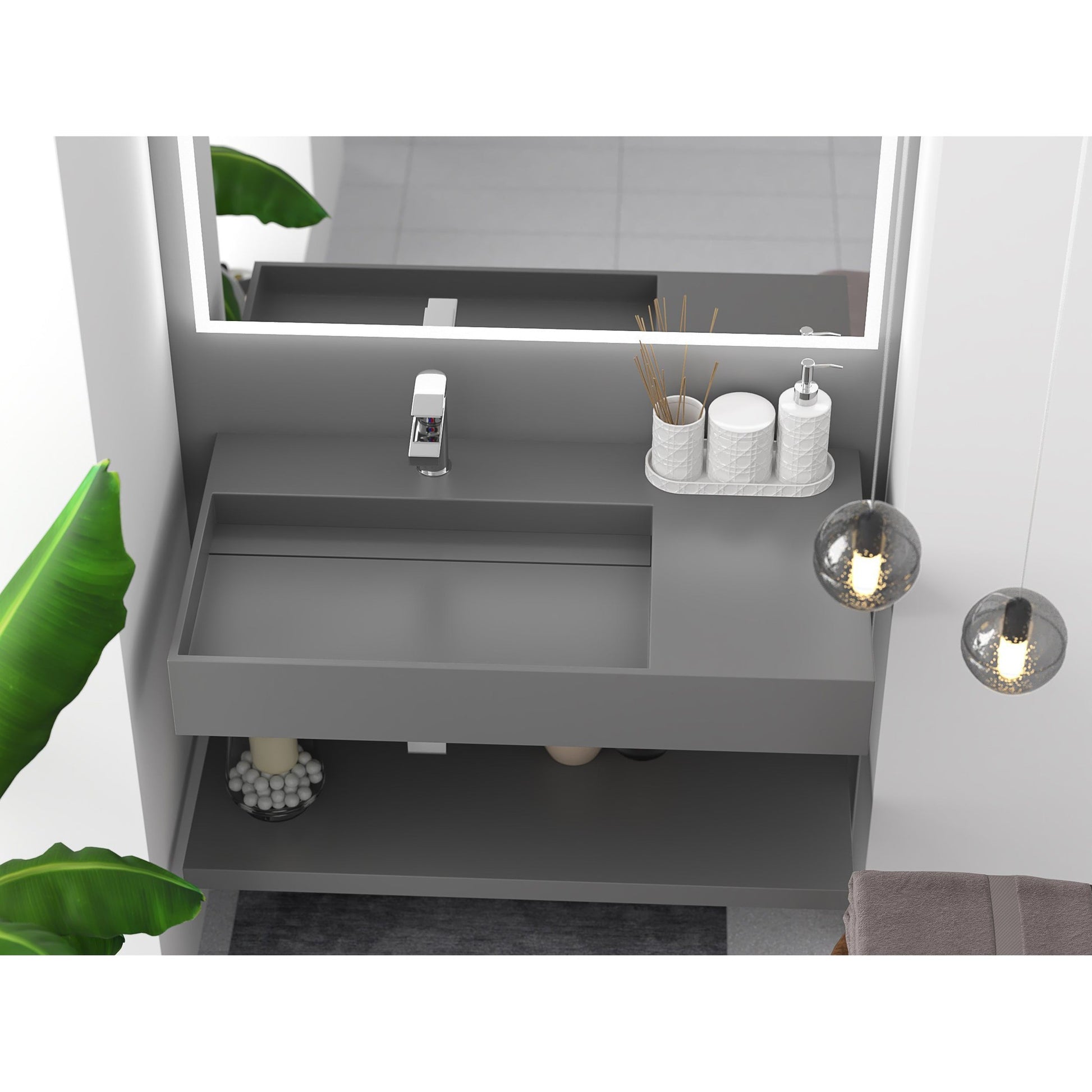 Castello USA Juniper 36" Gray Left Offset Wall-Mounted Bathroom Sink Without Faucet Hole