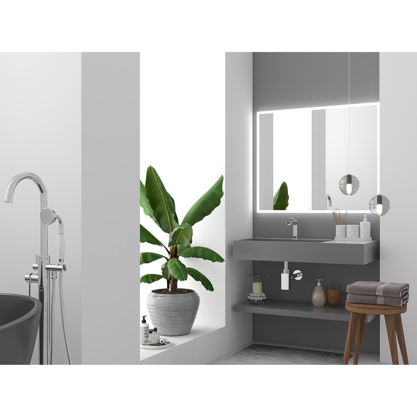 Castello USA Juniper 36" Gray Left Offset Wall-Mounted Bathroom Sink Without Faucet Hole