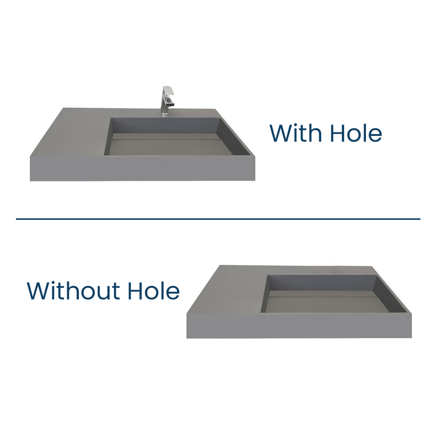 Castello USA Juniper 36" Gray Right Offset Wall-Mounted Bathroom Sink Without Faucet Hole