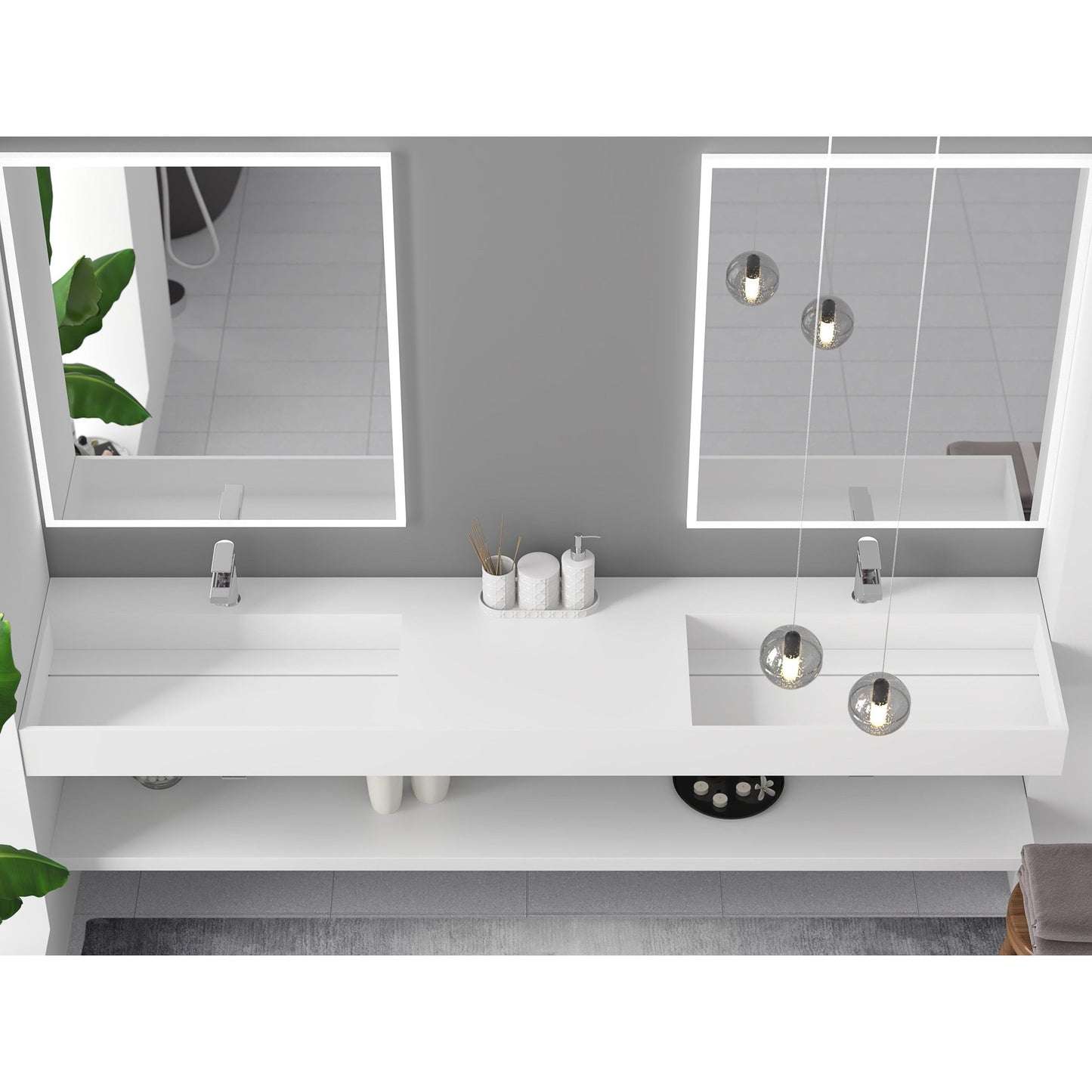 Castello USA Juniper 84" Double White Wall-Mounted Bathroom Sink With Faucet Hole