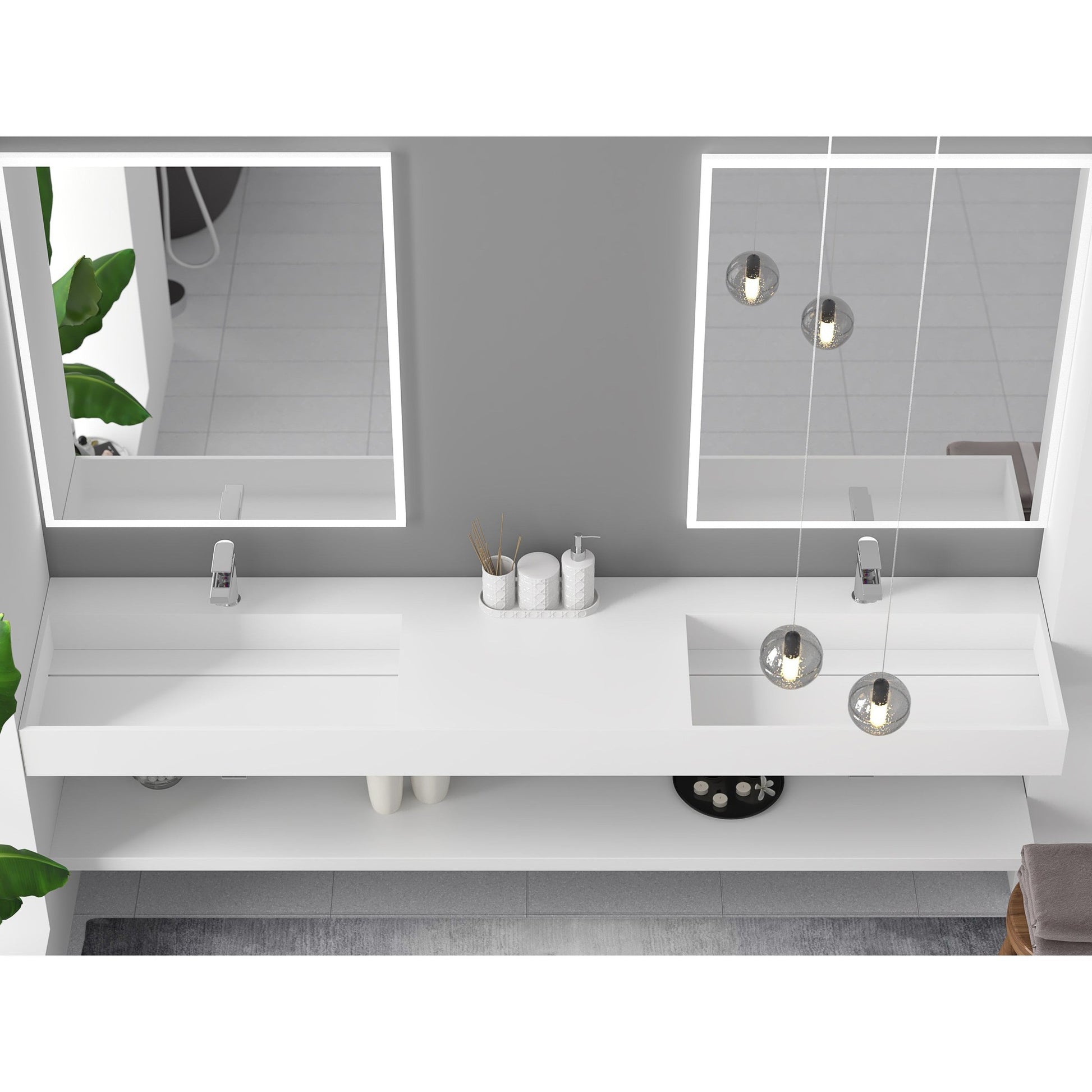 Castello USA Juniper 84" Double White Wall-Mounted Bathroom Sink With Faucet Hole