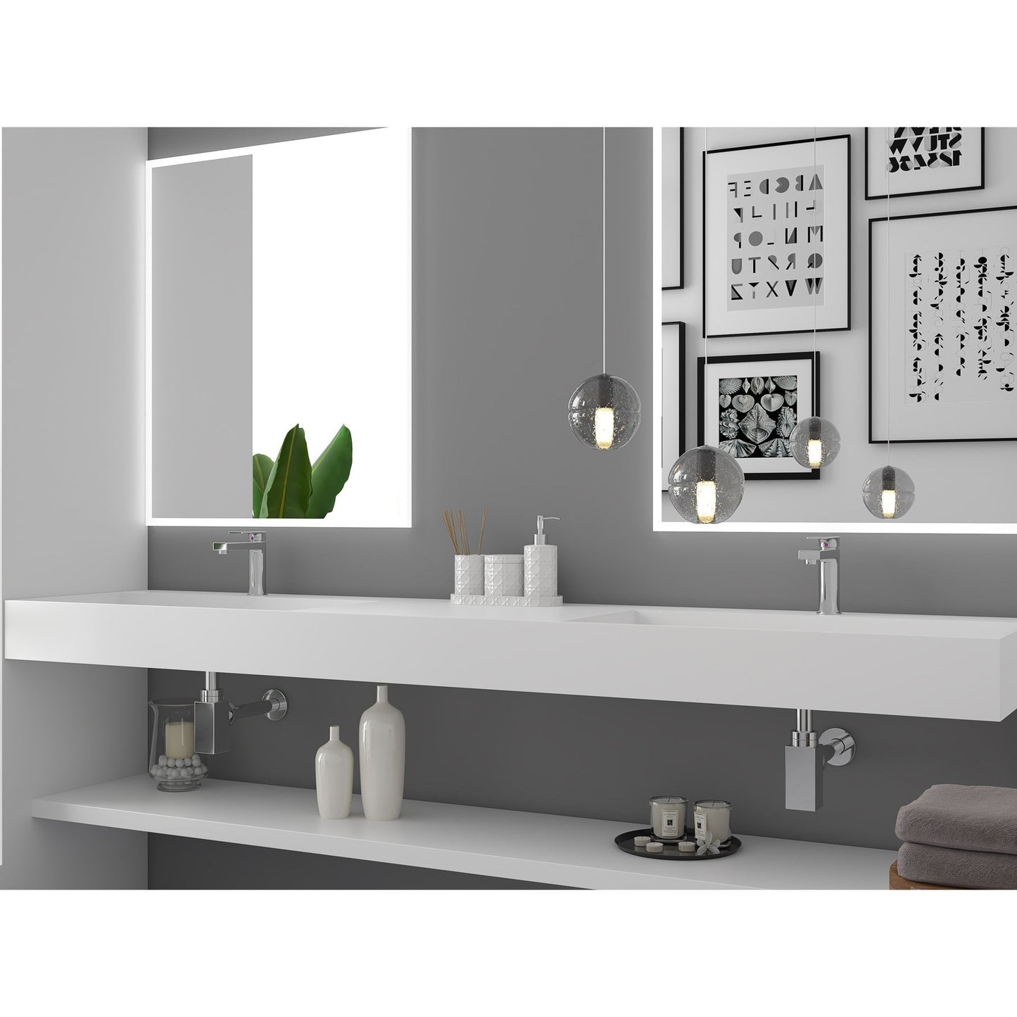 Castello USA Juniper 84" Double White Wall-Mounted Bathroom Sink With Faucet Hole