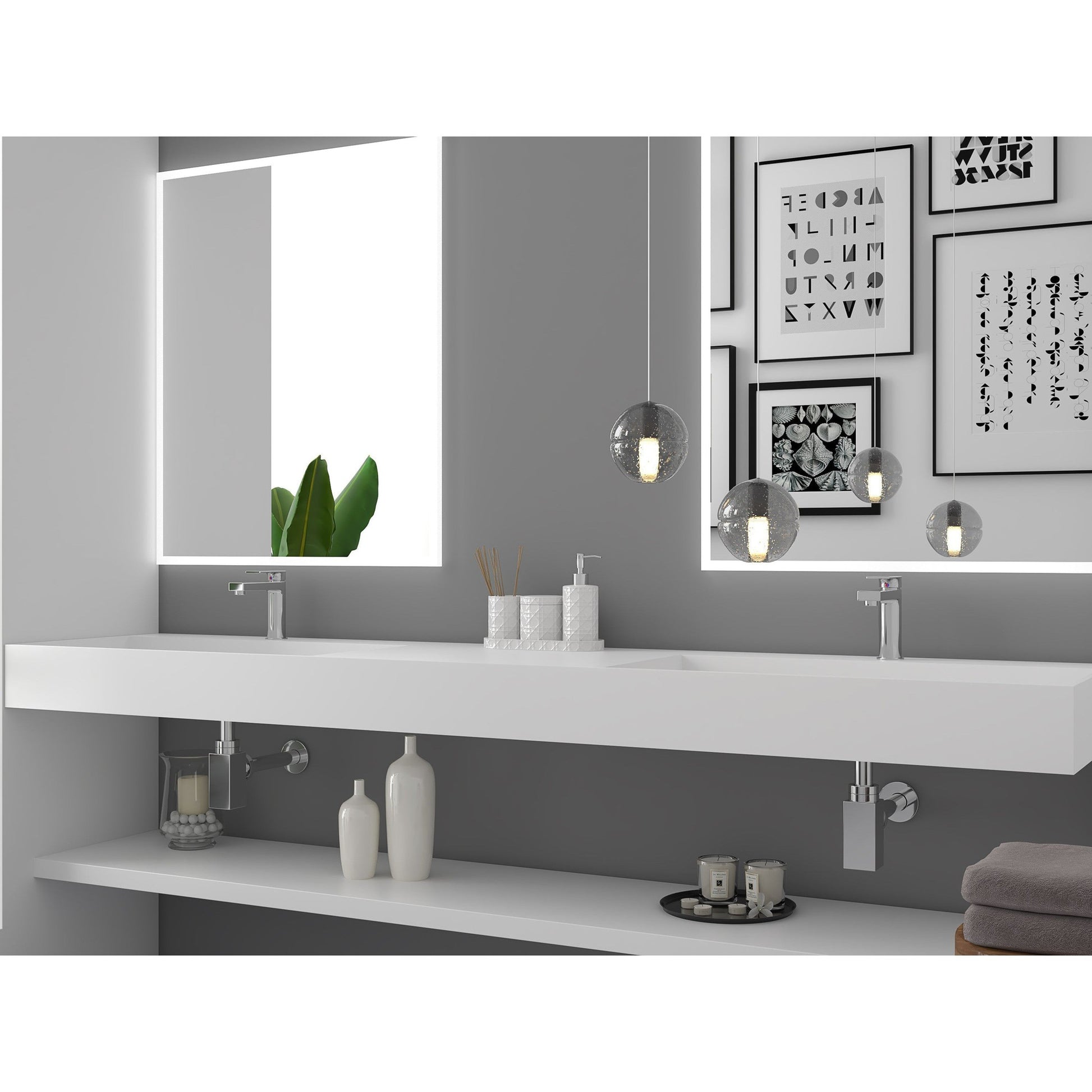 Castello USA Juniper 84" Double White Wall-Mounted Bathroom Sink With Faucet Hole