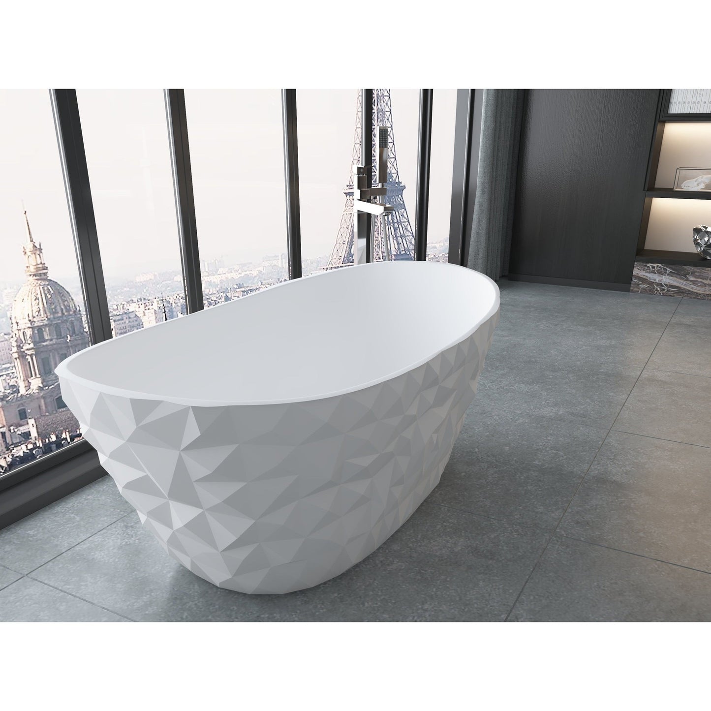 Castello USA Knightsbrook 64" White Diamond Pattern Freestanding Bathtub