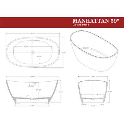 Castello USA Manhattan 59" White Freestanding Bathtub