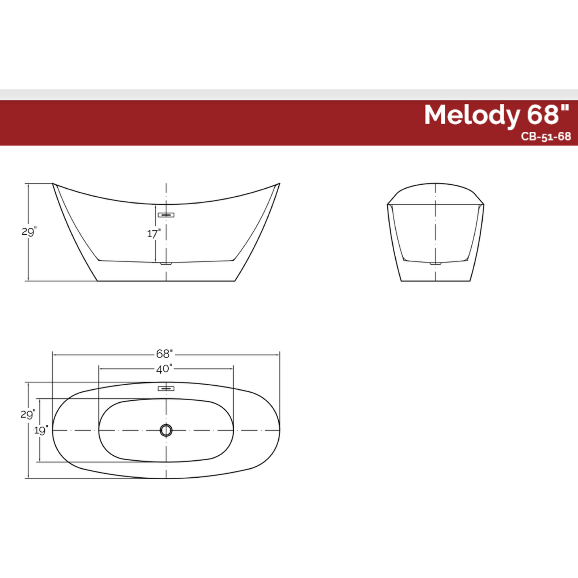 Castello USA Melody 68" White Freestanding Bathtub