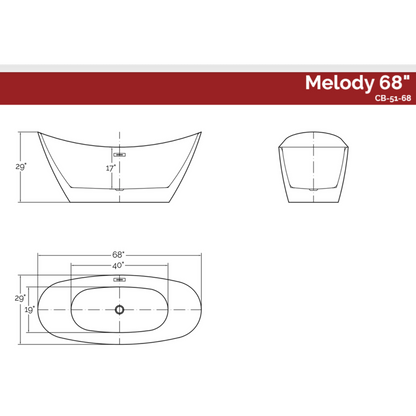 Castello USA Melody 68" White Freestanding Bathtub