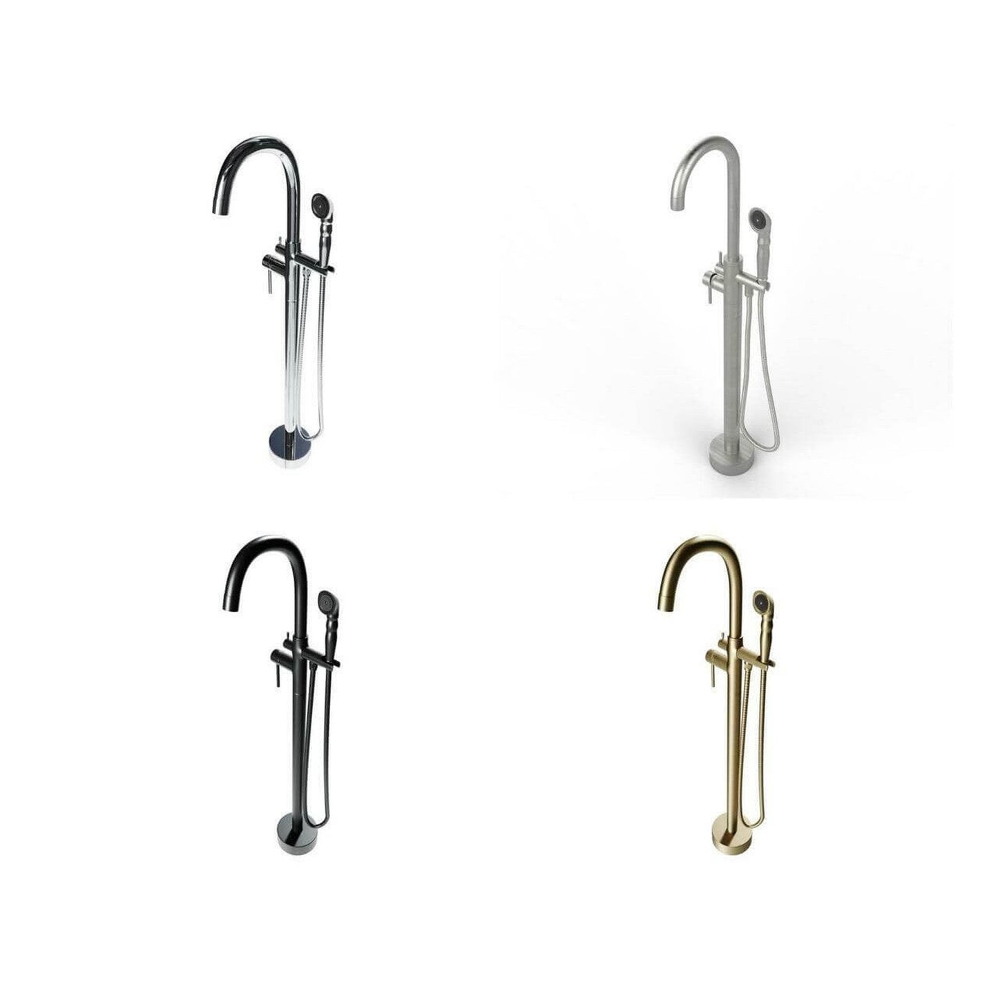 Castello USA Neptune Brushed Gold Breeze Freestanding Bathtub Filler With Shower Attachment