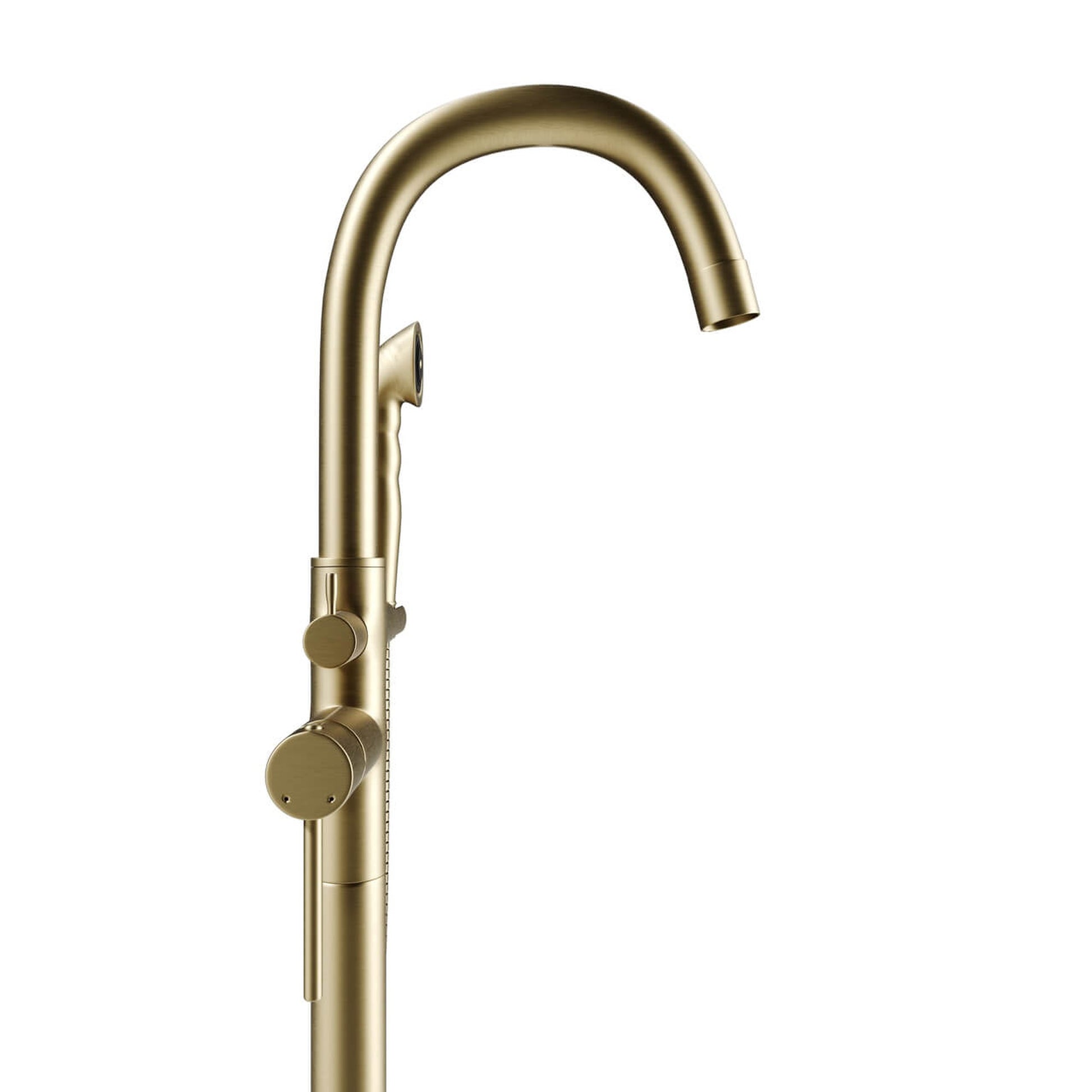 Castello USA Neptune Brushed Gold Breeze Freestanding Bathtub Filler With Shower Attachment