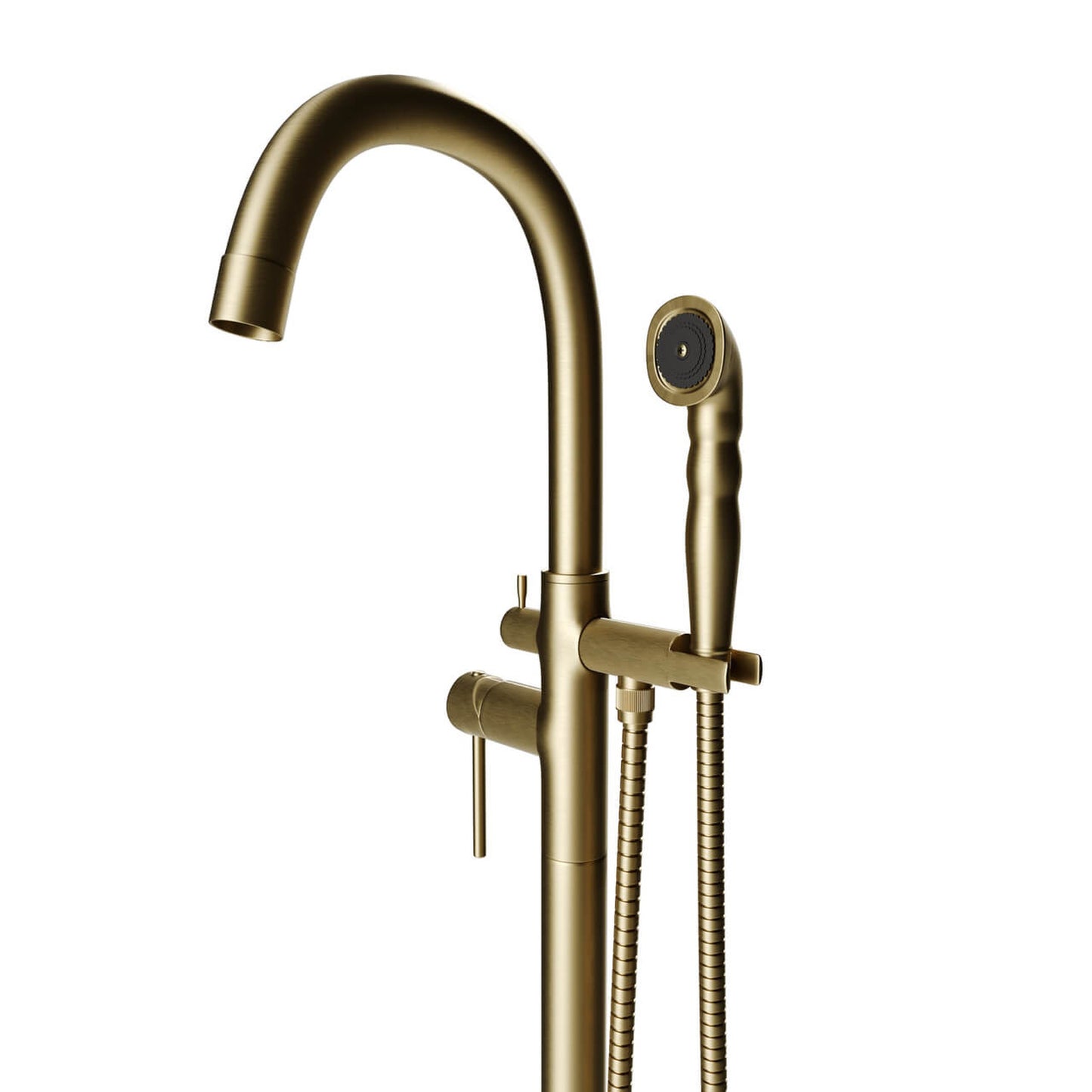 Castello USA Neptune Brushed Gold Breeze Freestanding Bathtub Filler With Shower Attachment