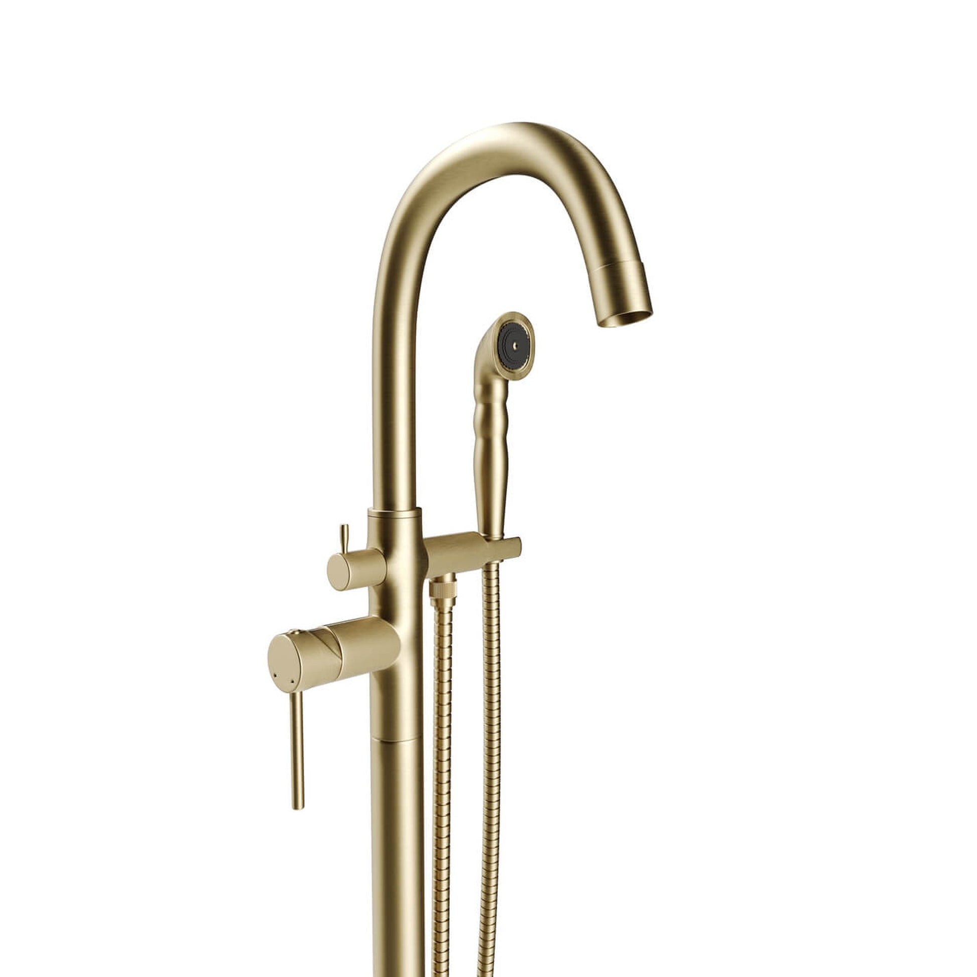 Castello USA Neptune Brushed Gold Breeze Freestanding Bathtub Filler With Shower Attachment