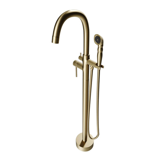 Castello USA Neptune Brushed Gold Breeze Freestanding Bathtub Filler With Shower Attachment