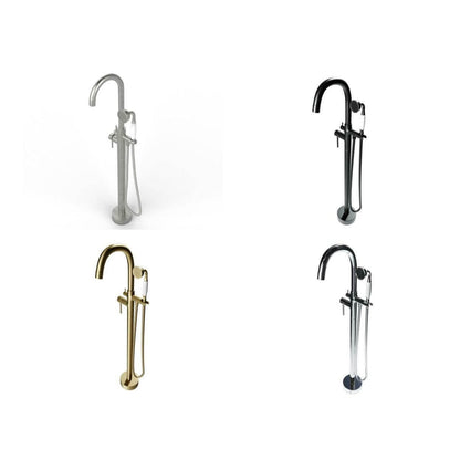 Castello USA Neptune Brushed Gold Drift Freestanding Bathtub Filler With Shower Attachment