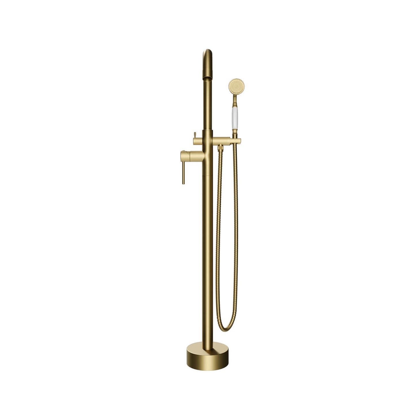 Castello USA Neptune Brushed Gold Drift Freestanding Bathtub Filler With Shower Attachment