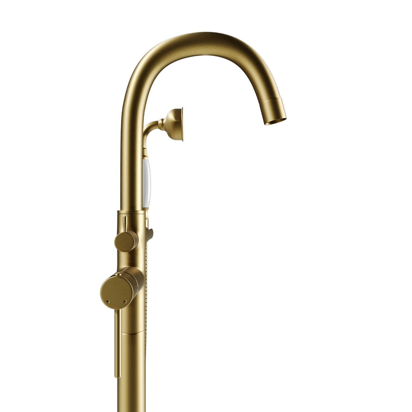 Castello USA Neptune Brushed Gold Drift Freestanding Bathtub Filler With Shower Attachment