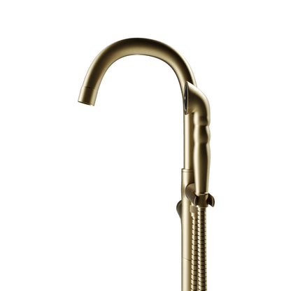 Castello USA Neptune Brushed Gold Float Freestanding Bathtub Filler With Shower Attachment