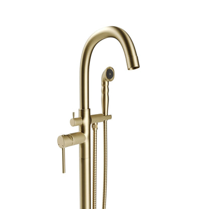 Castello USA Neptune Brushed Gold Float Freestanding Bathtub Filler With Shower Attachment