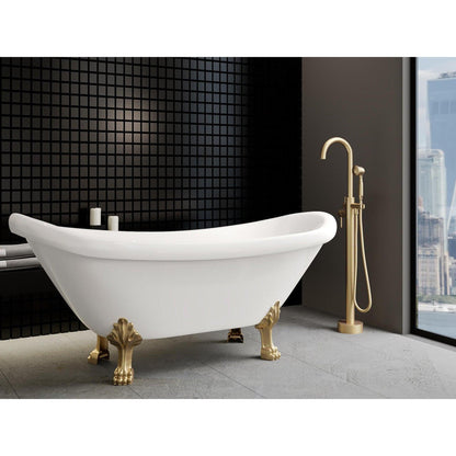 Castello USA Neptune Brushed Gold Float Freestanding Bathtub Filler With Shower Attachment