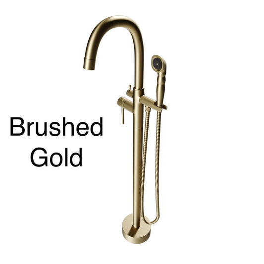 Castello USA Neptune Brushed Gold Float Freestanding Bathtub Filler With Shower Attachment