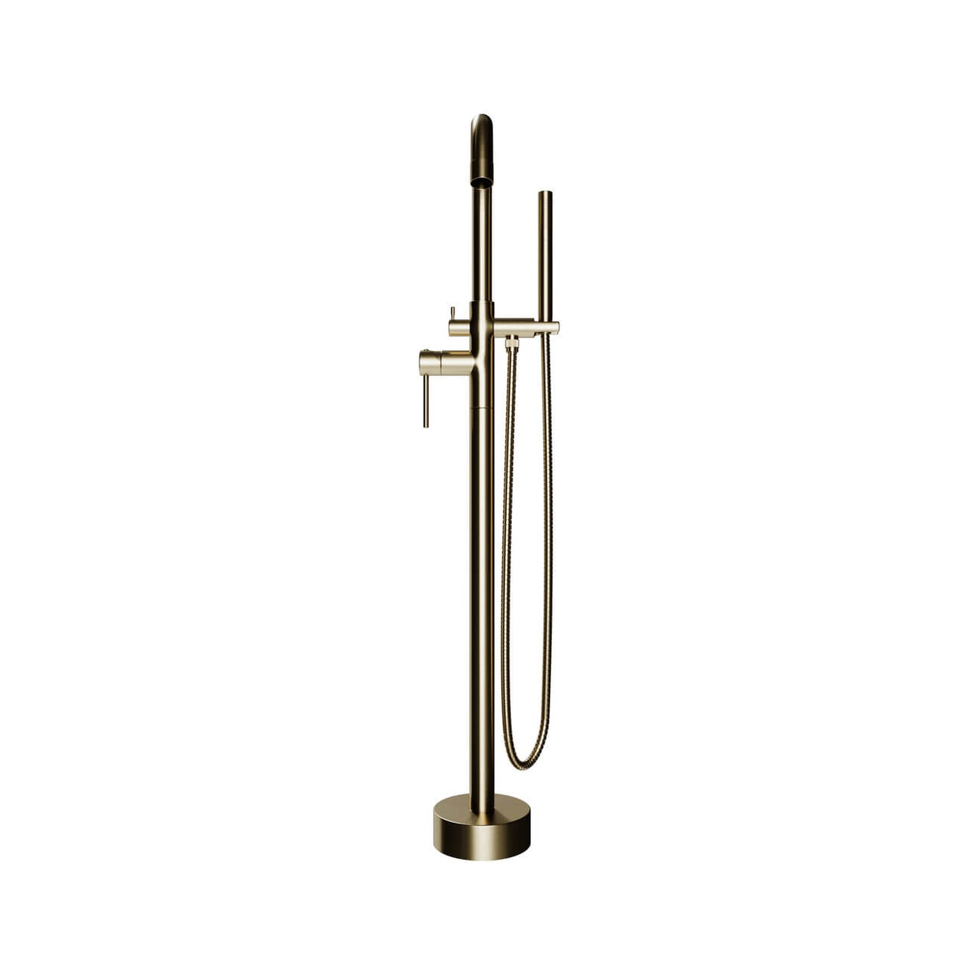 Castello USA Neptune Brushed Gold Standard Freestanding Bathtub Filler With Shower Attachment