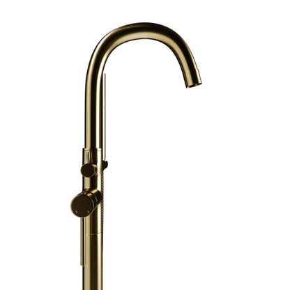 Castello USA Neptune Brushed Gold Standard Freestanding Bathtub Filler With Shower Attachment