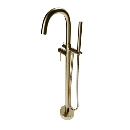 Castello USA Neptune Brushed Gold Standard Freestanding Bathtub Filler With Shower Attachment