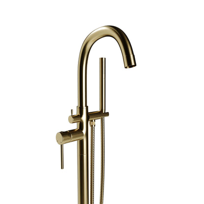 Castello USA Neptune Brushed Gold Standard Freestanding Bathtub Filler With Shower Attachment