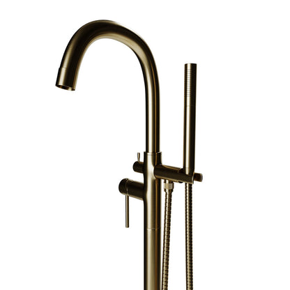 Castello USA Neptune Brushed Gold Standard Freestanding Bathtub Filler With Shower Attachment