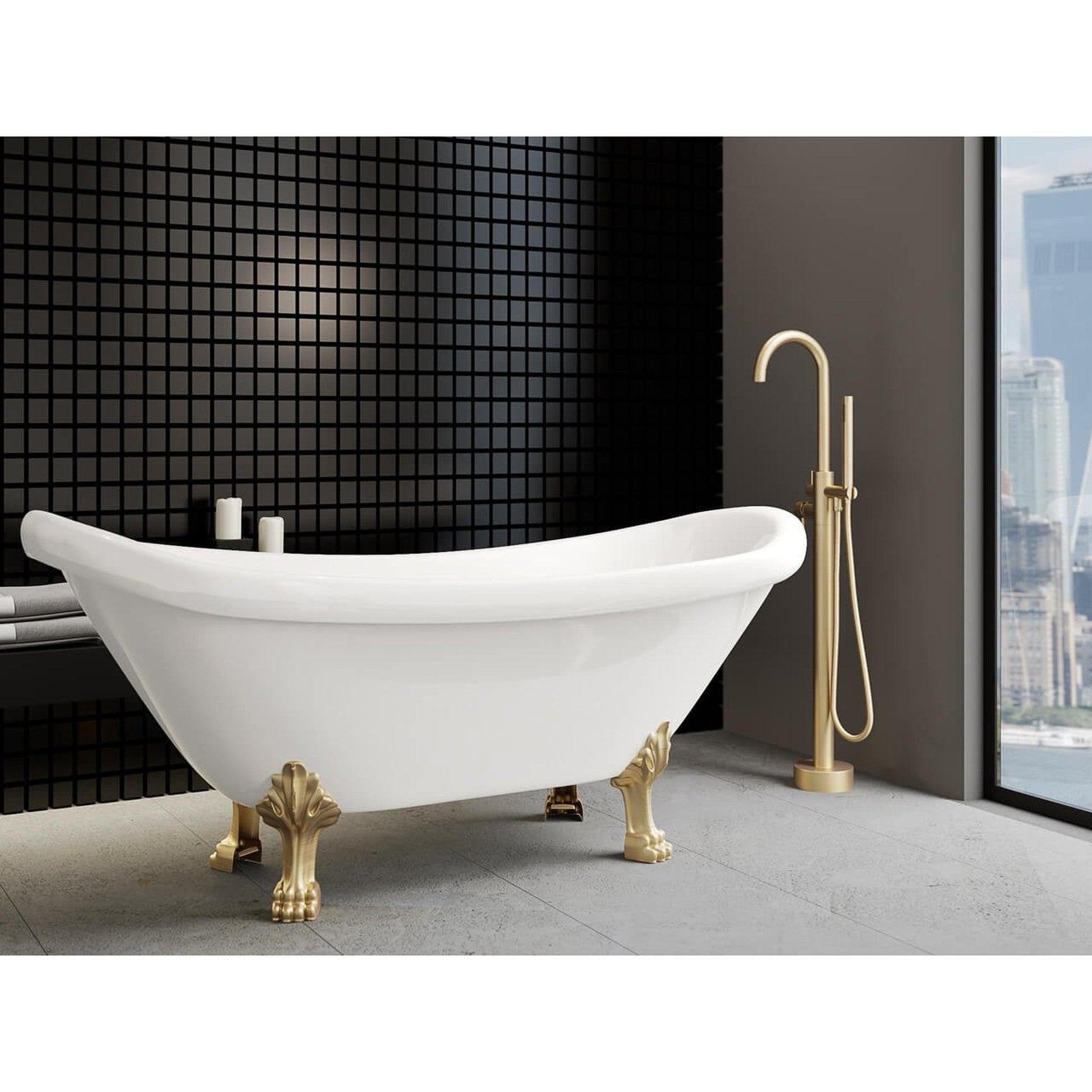 Castello USA Neptune Brushed Gold Standard Freestanding Bathtub Filler With Shower Attachment