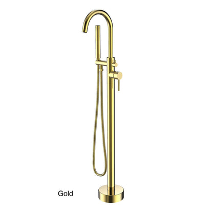 Castello USA Neptune Brushed Gold Standard Freestanding Bathtub Filler With Shower Attachment