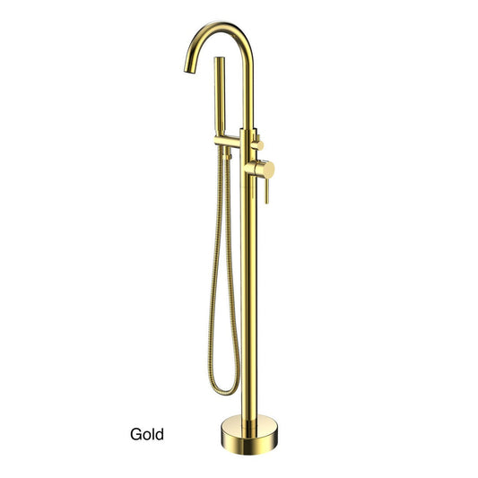 Castello USA Neptune Brushed Gold Standard Freestanding Bathtub Filler With Shower Attachment