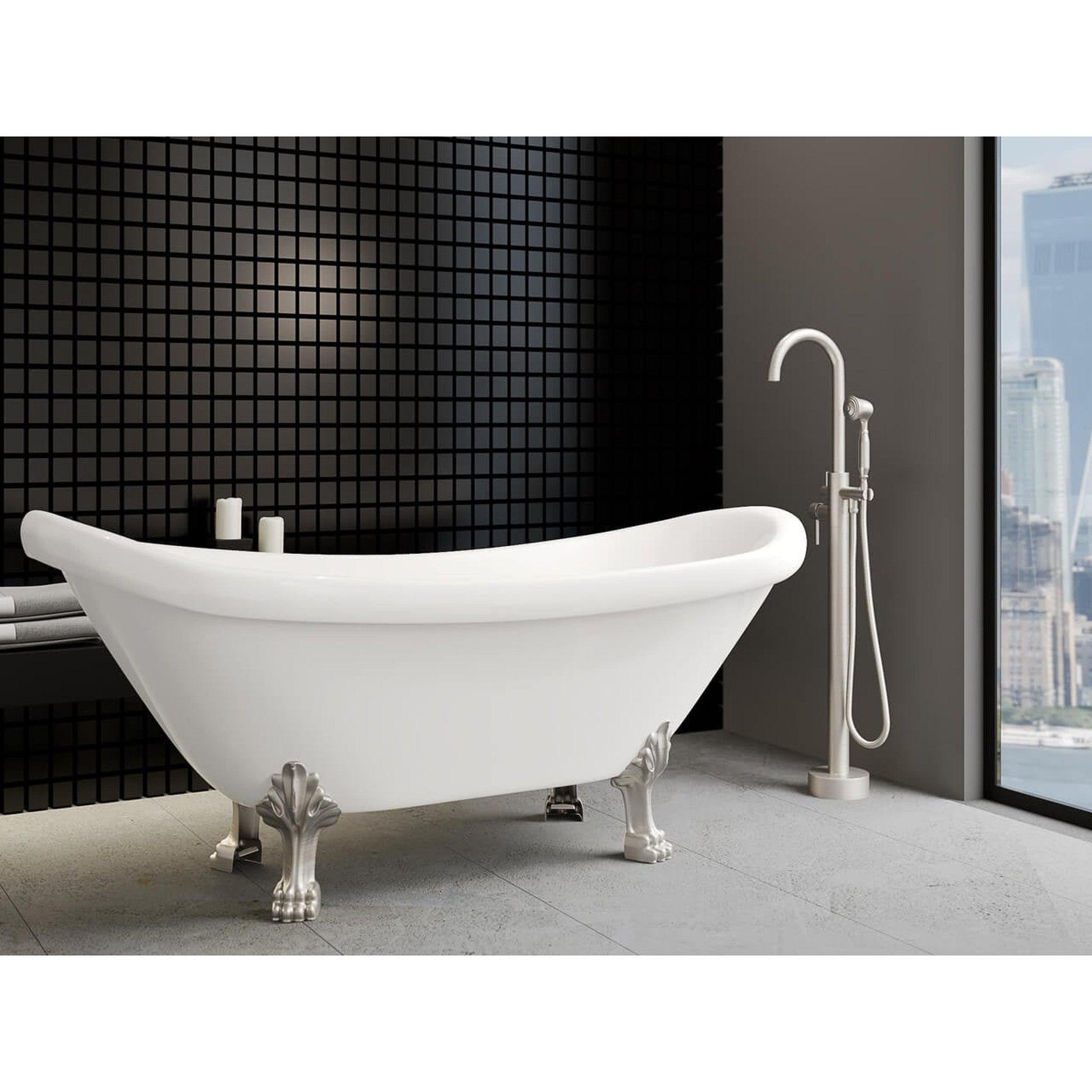 Castello USA Neptune Brushed Nickel Float Freestanding Bathtub Filler With Shower Attachment