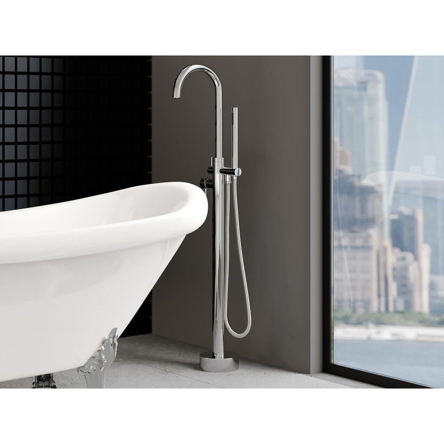 Castello USA Neptune Chrome Standard Freestanding Bathtub Filler With Shower Attachment