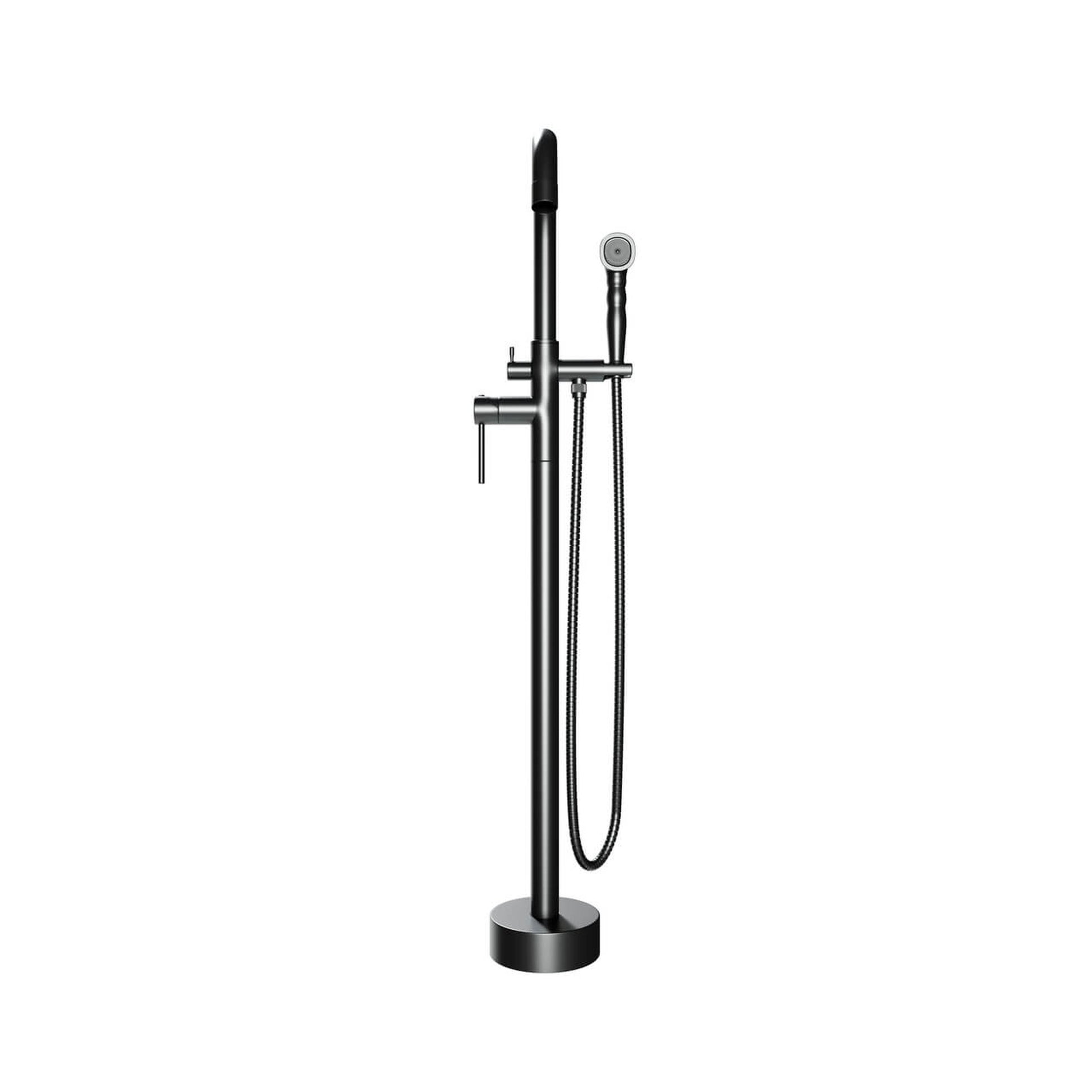 Castello USA Neptune Matte Black Breeze Freestanding Bathtub Filler With Shower Attachment