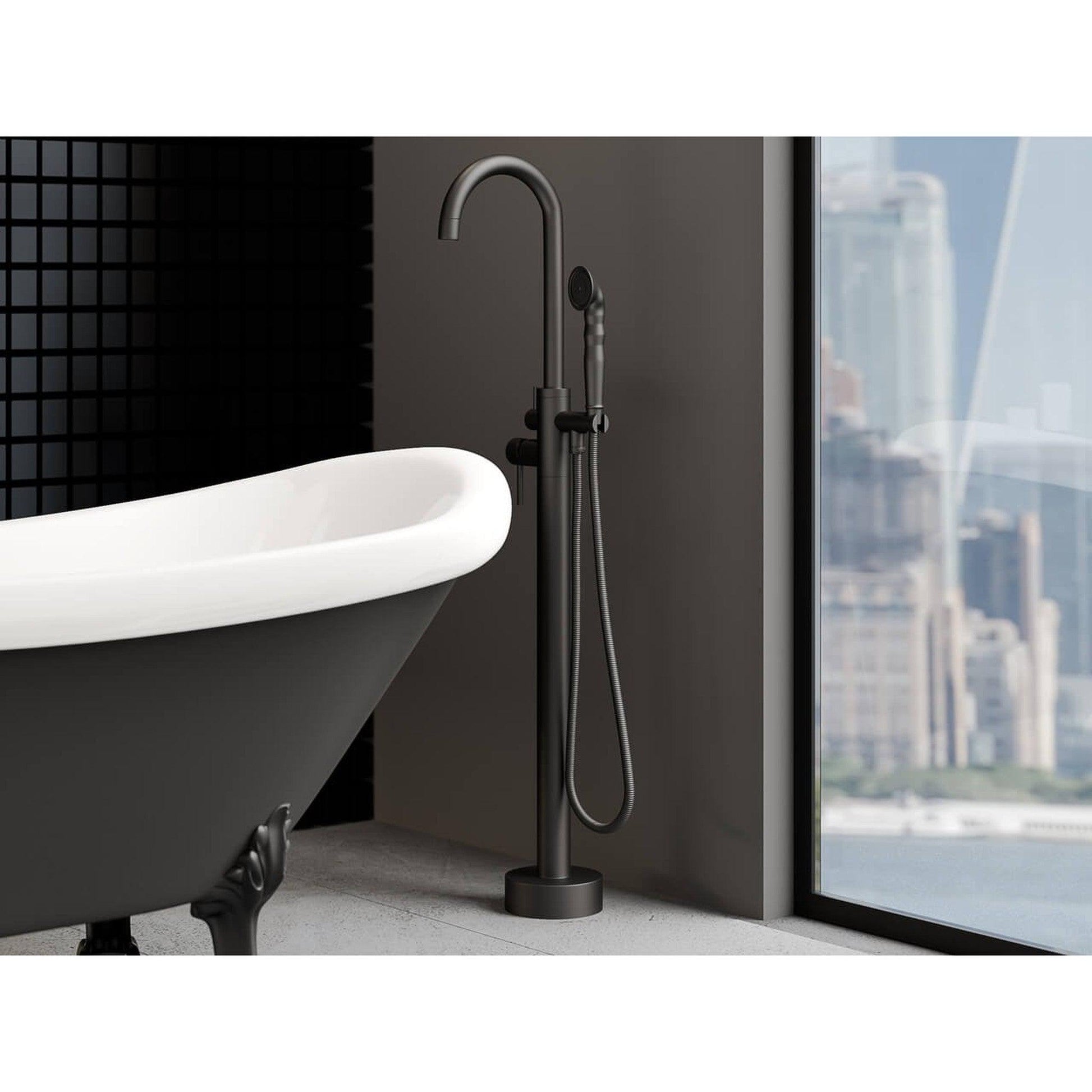 Castello USA Neptune Matte Black Breeze Freestanding Bathtub Filler With Shower Attachment