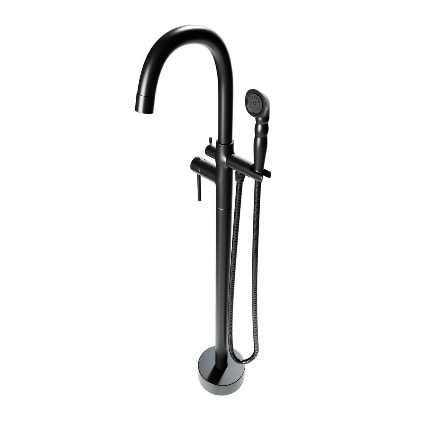 Castello USA Neptune Matte Black Breeze Freestanding Bathtub Filler With Shower Attachment