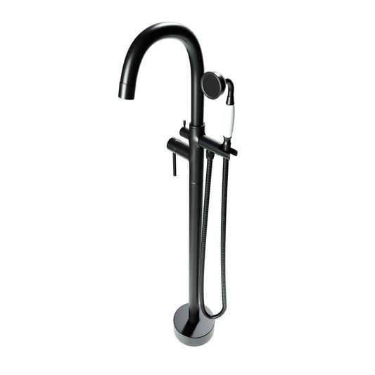 Castello USA Neptune Matte Black Drift Freestanding Bathtub Filler With Shower Attachment