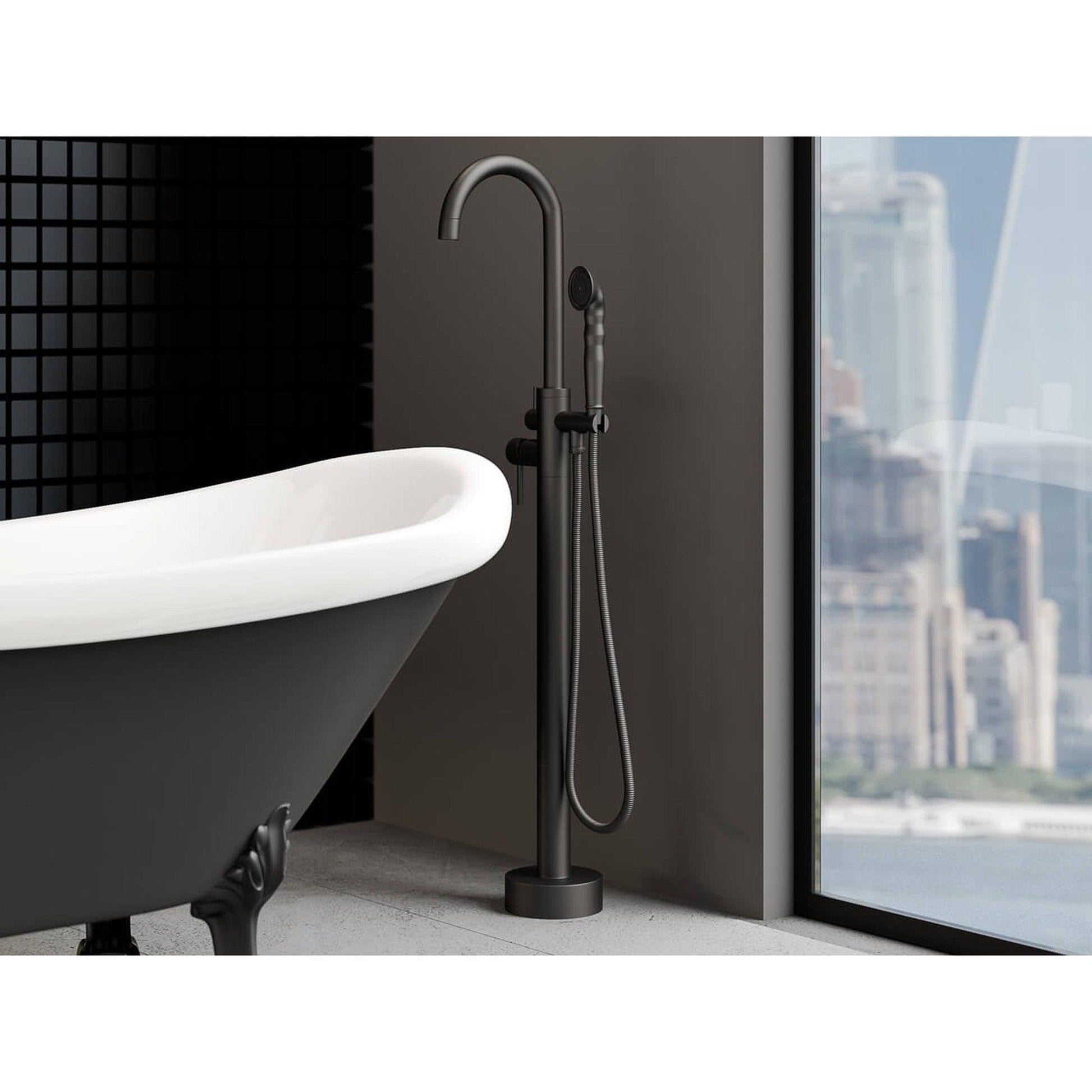 Castello USA Neptune Matte Black Float Freestanding Bathtub Filler With Shower Attachment