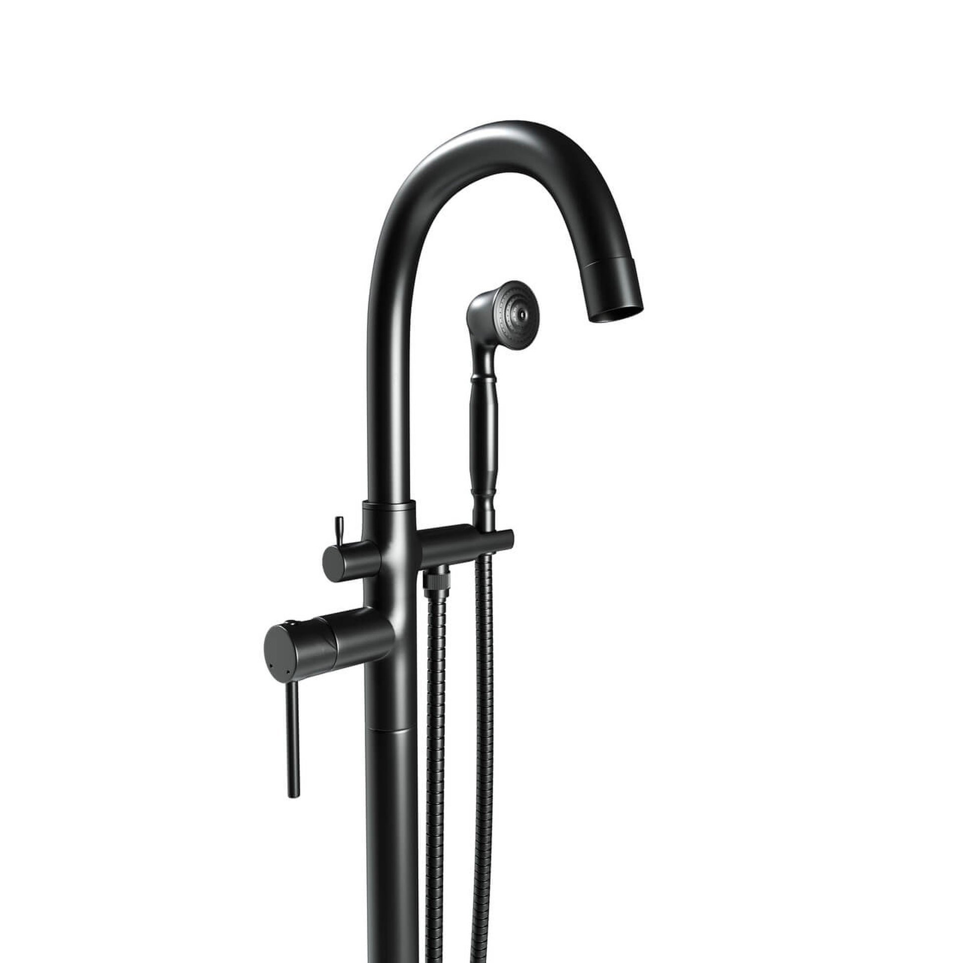 Castello USA Neptune Matte Black Float Freestanding Bathtub Filler With Shower Attachment
