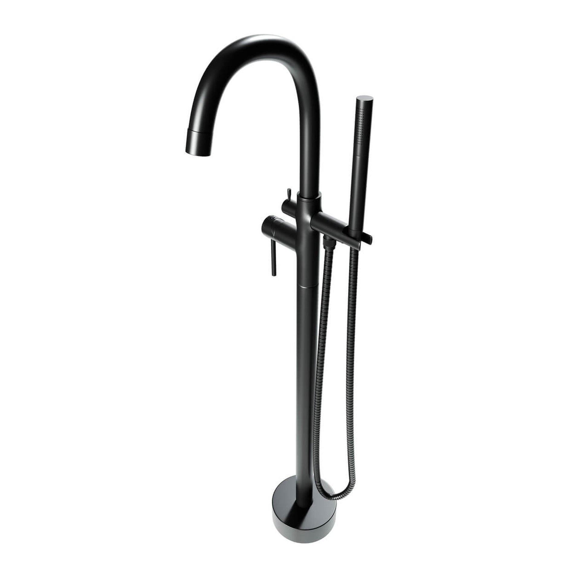 Castello USA Neptune Matte Black Standard Freestanding Bathtub Filler With Shower Attachment