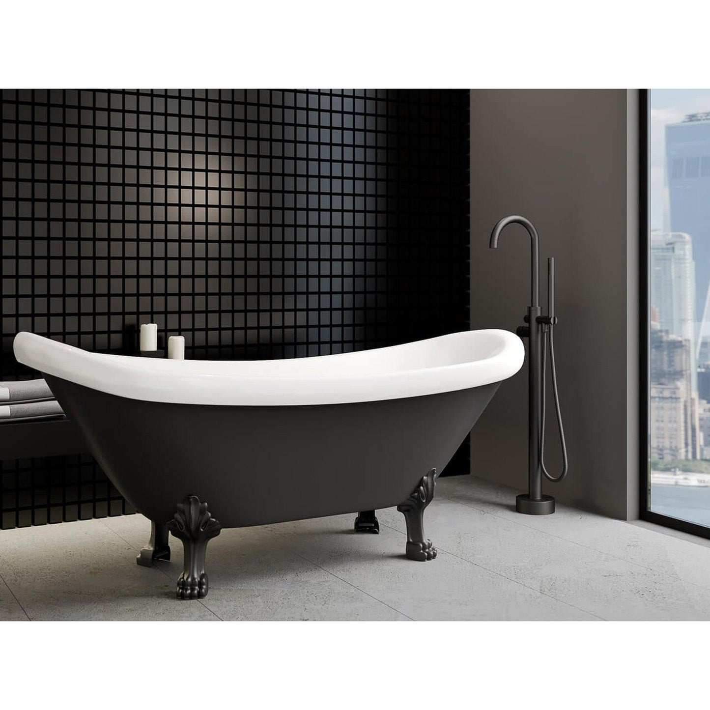 Castello USA Neptune Matte Black Standard Freestanding Bathtub Filler With Shower Attachment