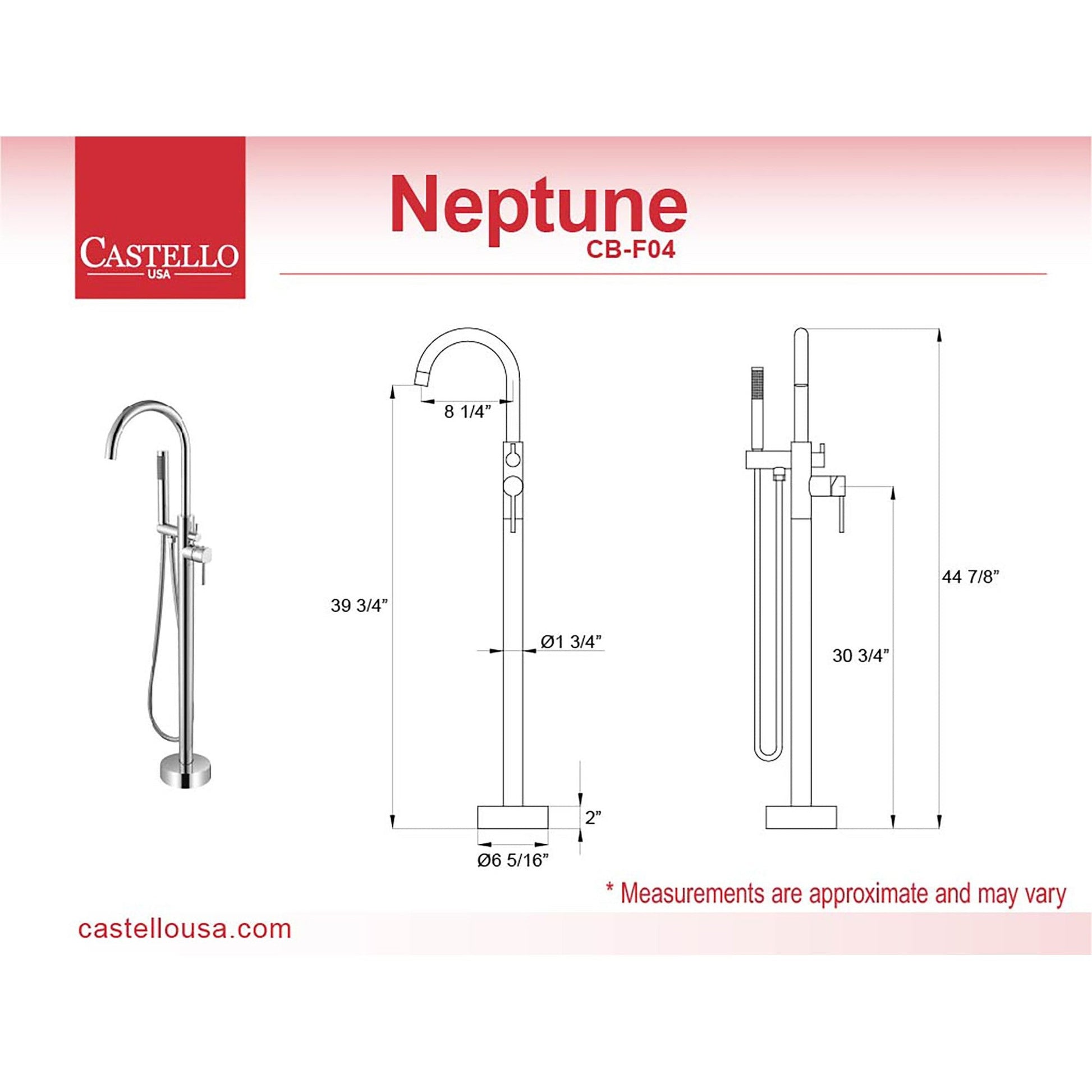 Castello USA Neptune Matte Black Standard Freestanding Bathtub Filler With Shower Attachment