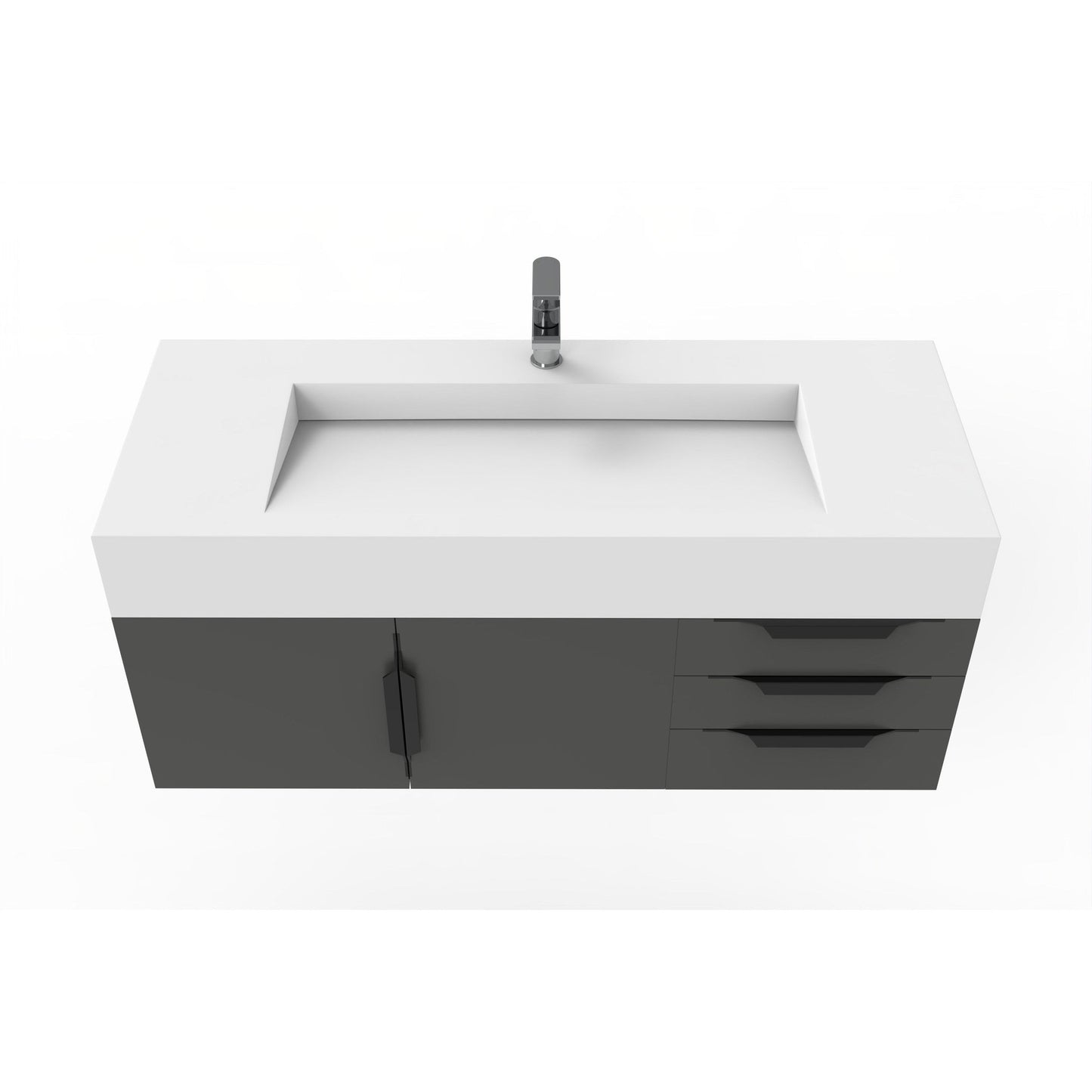 Castello USA Nile 48" 2-Door 3-Drawer Black Solid Wood Vanity Set With White Top and Black Handles